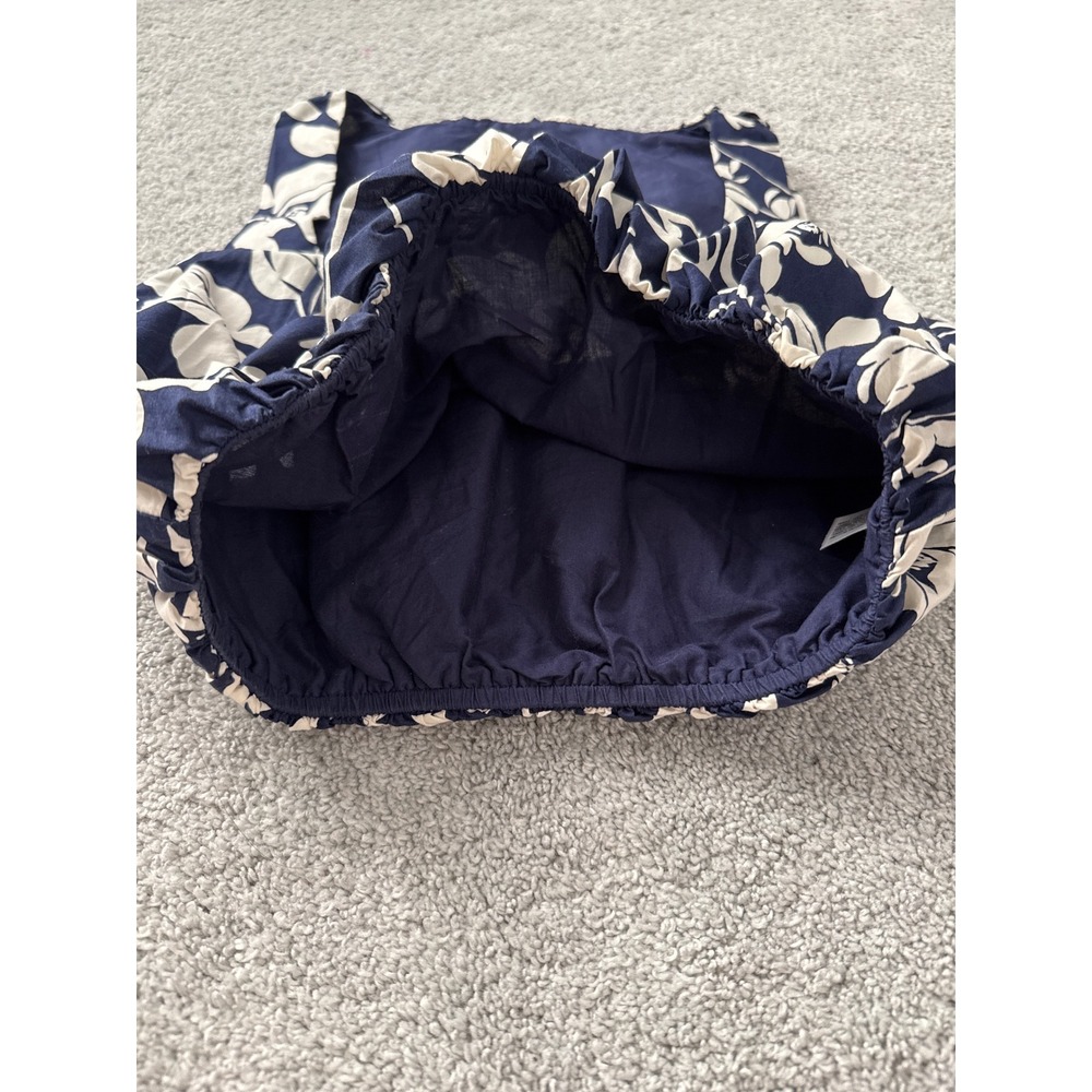 A New Day Womens Navy Blue White Floral Square Neck Bubble Hem Cotton Tank Top S - Picture 3 of 5